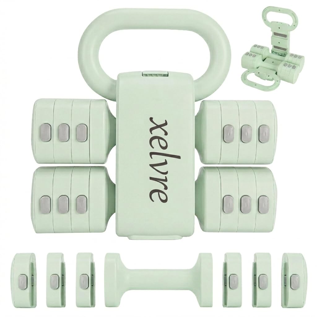 2-in-1 Kettlebell und Hanteln Set Verstellbar 1-5 kg, Kurzhantel Set für Frauen und Damen, Home Gym Gewichte für Zuhause, Anfänger Fitness (Grün)