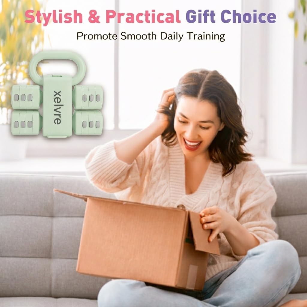 2-in-1 Kettlebell und Hanteln Set Verstellbar 1-5 kg, Kurzhantel Set für Frauen und Damen, Home Gym Gewichte für Zuhause, Anfänger Fitness (Grün)