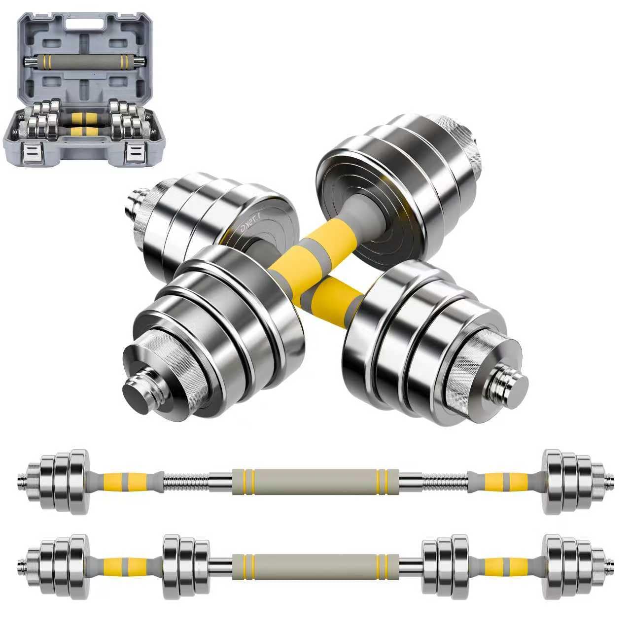 TohieVogh Verstellbares Hantel Set 10kg, 2-in-1 Kurzhanteln 2er Set mit Verbindungsstange & Koffer für Homegym Training