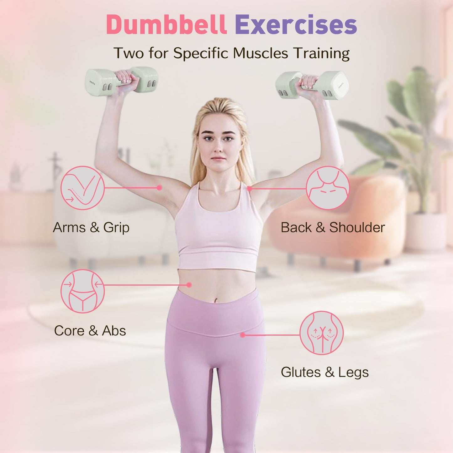2-in-1 Kettlebell und Hanteln Set Verstellbar 1-5 kg, Kurzhantel Set für Frauen und Damen, Home Gym Gewichte für Zuhause, Anfänger Fitness (Grün)