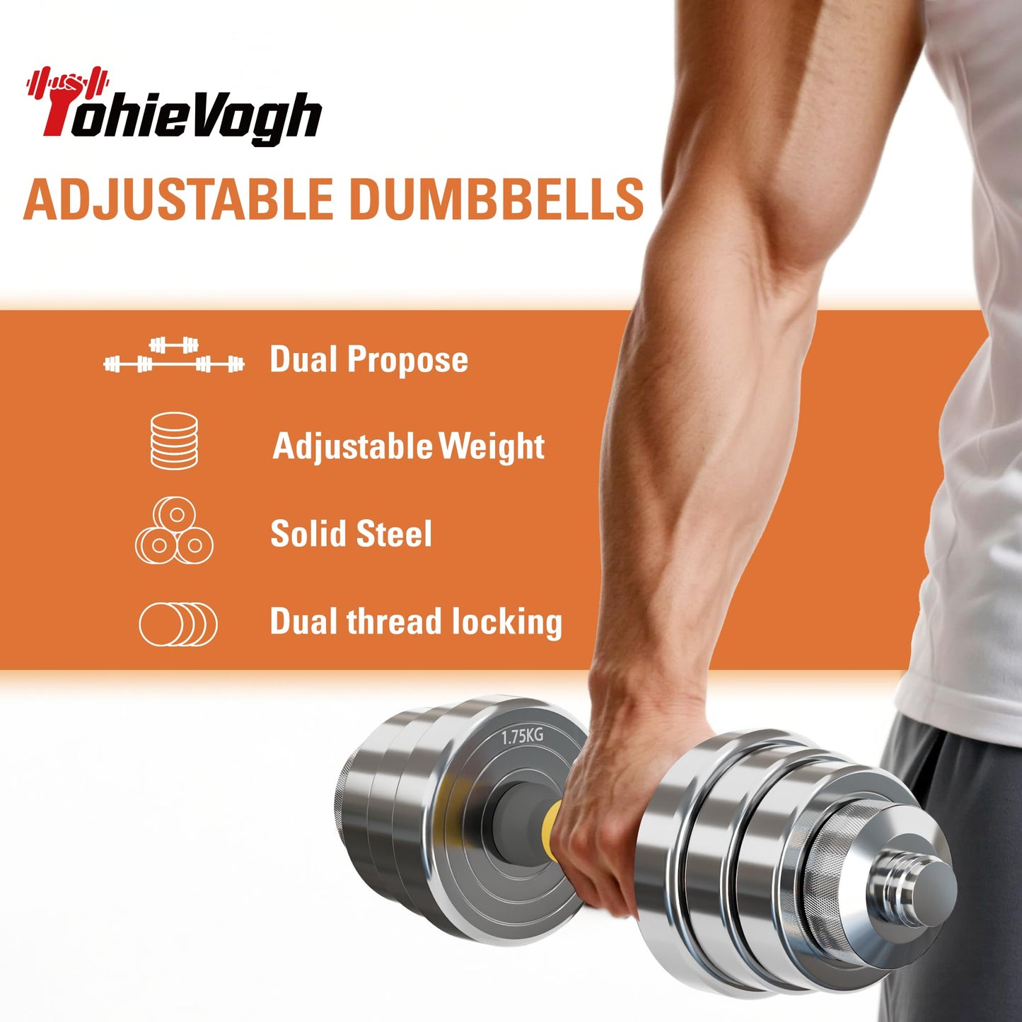 TohieVogh Verstellbares Hantel Set 10kg, 2-in-1 Kurzhanteln 2er Set mit Verbindungsstange & Koffer für Homegym Training