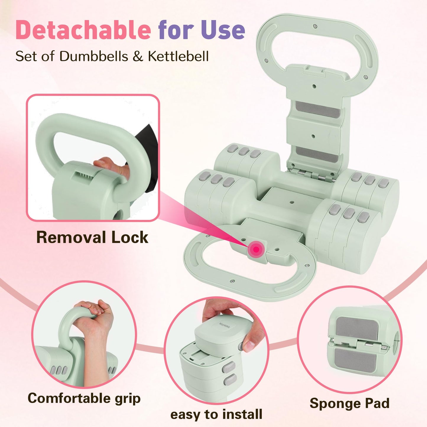 2-in-1 Kettlebell und Hanteln Set Verstellbar 1-5 kg, Kurzhantel Set für Frauen und Damen, Home Gym Gewichte für Zuhause, Anfänger Fitness (Grün)