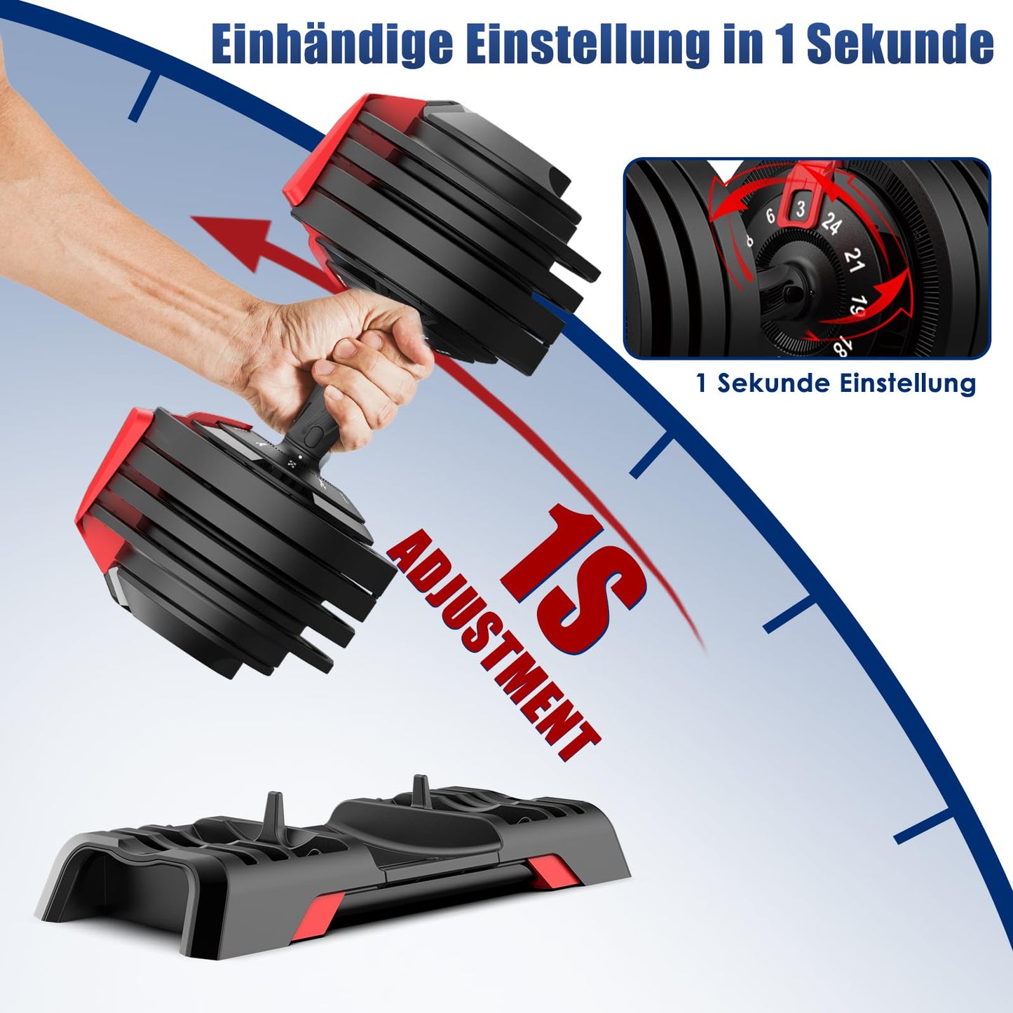 DH FitLife Verstellbare Kurzhantel 24kg 3–24 kg, 12 Gewichtsstufen, Hantel Set 12-in-1 für Krafttraining (1 Stück)
