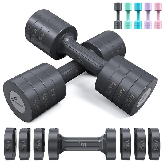 Hanteln Set, Sportneer Verstellbare Hanteln Frauen Set je 1–2,5 kg, 4-in-1 Kurzhanteln 2er Set, Adjustable Dumbbell Set für Home Gym, Fitness, Krafttraining, Geschenk (Schwarz-Grau)