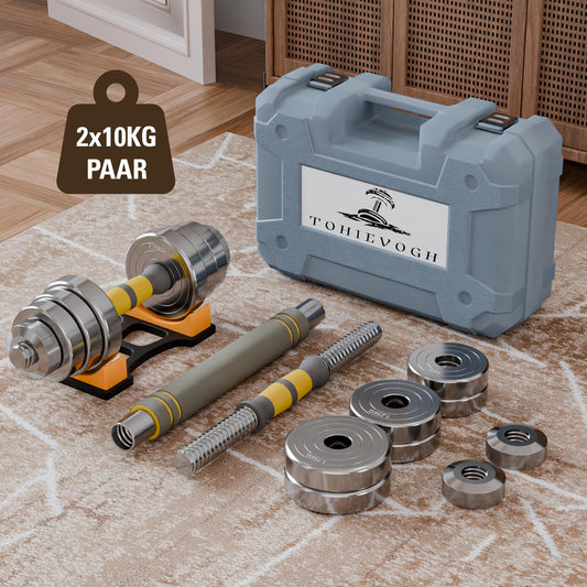 TohieVogh Hanteln Set 10kg, Verstellbare Hanteln 2kg 4kg 4,5kg 5,5kg 6,5kg 7,5kg 8kg 10kg, 2in1 Kurzhanteln 2er Set mit Verbindungsstange & Aufbewahrungskoffer für Fitness Training Gym Zuhause